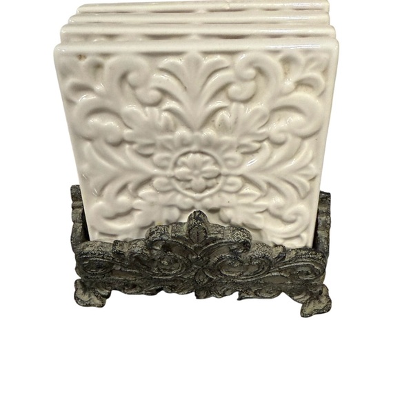 Drake Cream Ceramic Divided Serving Tray and coasters with stand - Picture 3 of 4